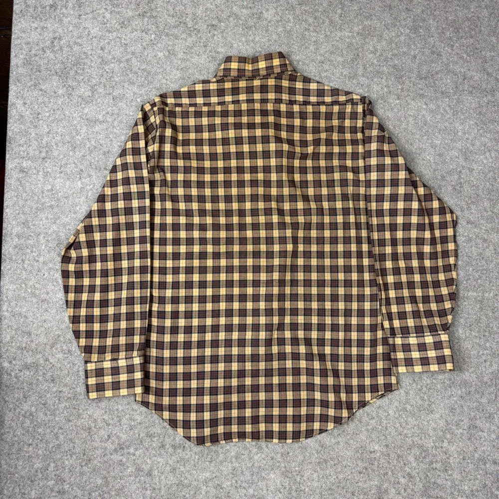 Levis Mens Plaid Long Sleeve Button Down Shirt Tan Brown Navy Workwear Medium